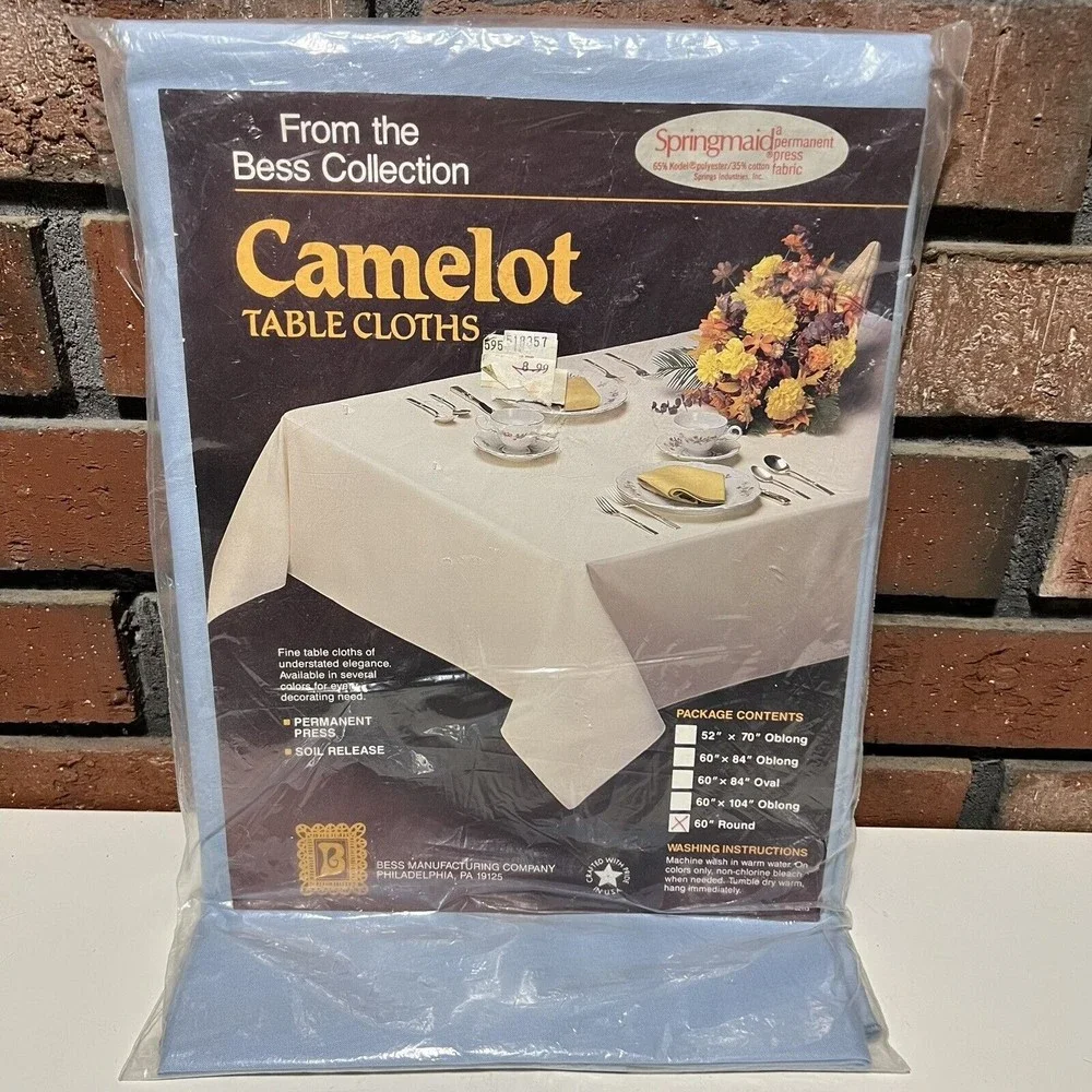 Bess Manufacturing Camelot Tablecloth Bess Collection Blue 60” Round Vintage